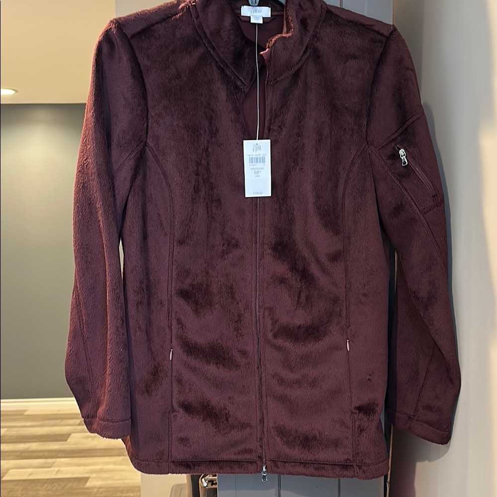 NWT -J. Jill Women's  plush wineberry  zipper jacket, petite, MP